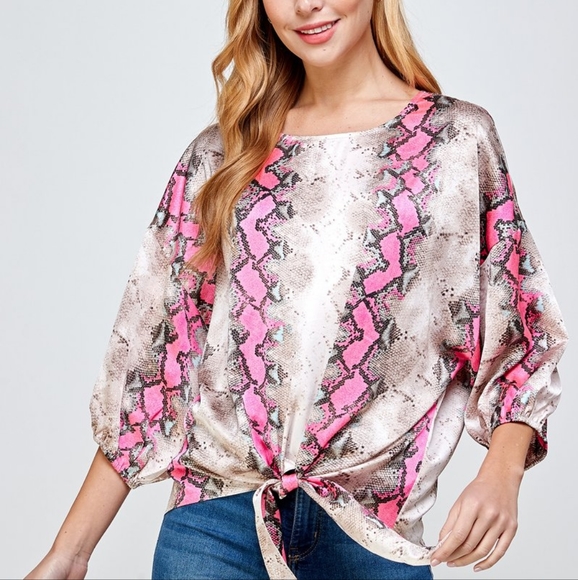 Seeand Be Seen Tops - See And Be Seen Pink Reptile Top With Bottom Tie
